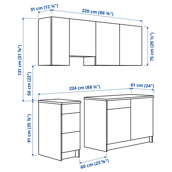 KNOXHULT Kitchen, oak effect, 220x61x220 cm