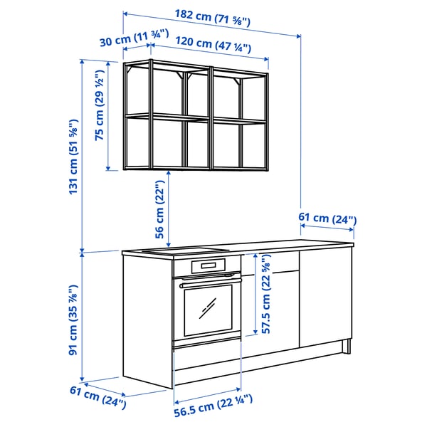 KNOXHULT Kitchen, white frame, 180x61x220 cm