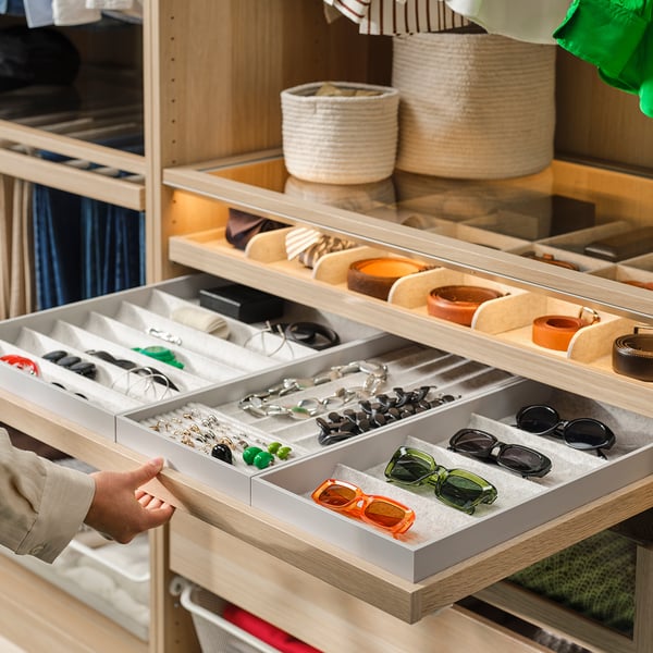 KOMPLEMENT Pull-out tray with insert, white stained oak effect, 100x58 cm