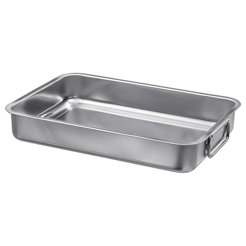 A KONCIS stainless steel roasting tin with handles, designed for oven and barbecue use.