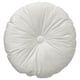 Round white cushion, velvet, centre button, recycle fill.