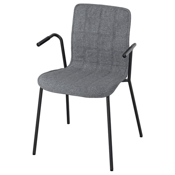 Gray LÄKTARE conference chair with sleek black metal arms and legs, textured fabric seat and back.