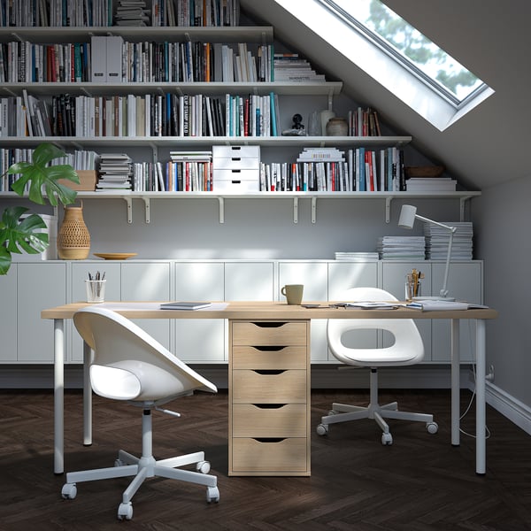 LAGKAPTEN / ALEX Desk, white stained/oak effect white, 200x60 cm