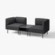 Modern black fabric LILLEHEM modular sofa with metal legs and an attached side table.