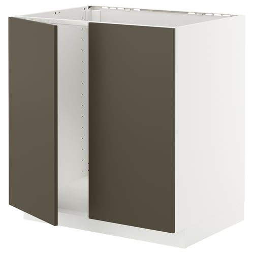 METOD kitchen cabinet, white frame, brown doors, rectangular shape.