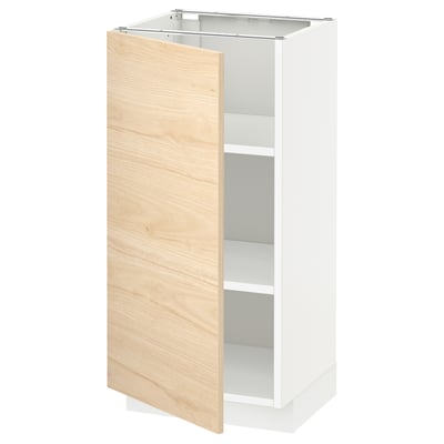 A white METOD kitchen cabinet with a light ash wood-patterned door, featuring a simple, modern design.