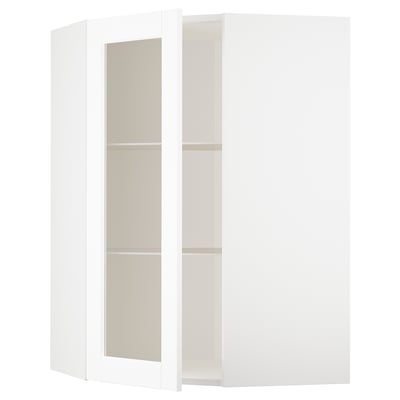 White METOD kitchen cabinet, with adjustable glass shelves, left opening door.