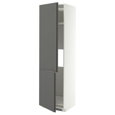 METOD High cab f fridge/freezer w 2 doors, white/VOXTORP dark grey vertical handle, 60x60x220 cm