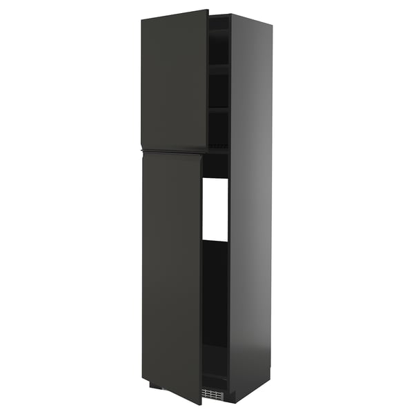 METOD tall black modern kitchen cabinet with sleek doors and adjustable shelves.