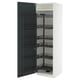 A white METOD kitchen cabinet with a high-gloss grey-green kallarp door, featuring pull-out shelves made of metal.