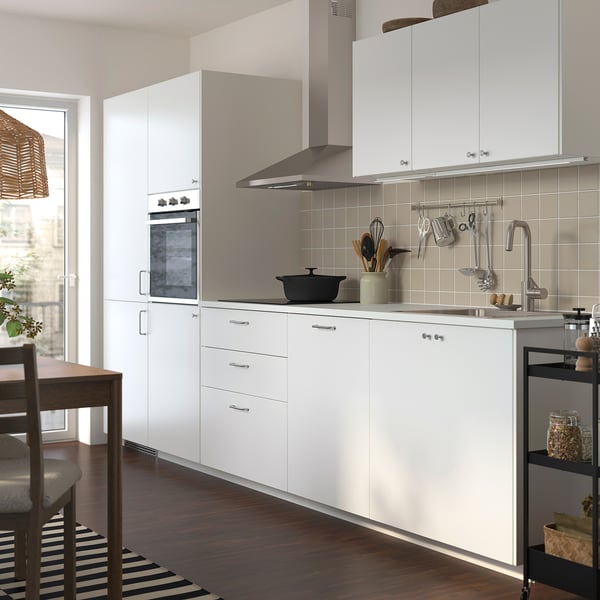 METOD Kitchen, white/Veddinge white, 346x60x208 cm
