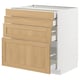 Modern kitchen cabinet with three light oak-veneer drawers and white frame.
