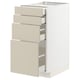 METOD kitchen unit with beige havstorp drawers, white base, four drawers.