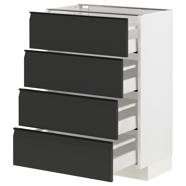 METOD kitchen unit, matte black, four drawers, minimalist.