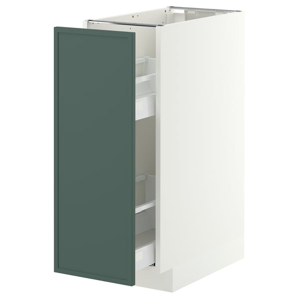 METOD / MAXIMERA Base cabinet/pull-out int fittings, white/Aspudden dark grey-green, 30x60 cm