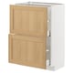 A white and wooden kitchen cabinet from the METOD line, featuring two drawers and two doors with bevelled edges in light oak veneer.