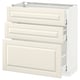 A white METOD kitchen cabinet set with beveled drawer fronts. It has three drawers and a cupboard with soft-close.