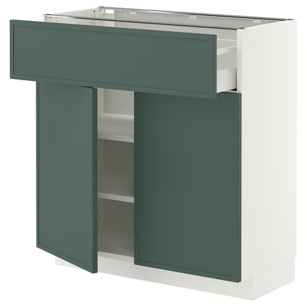 METOD / MAXIMERA Base cabinet with drawer/2 doors, white/Aspudden dark grey-green, 80x37 cm