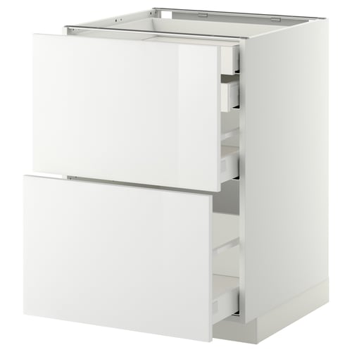 A white METOD kitchen cabinet with high gloss drawers.