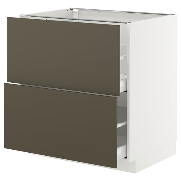 Modern kitchen cabinet, dark brown/beige METOD, with two drawers, sleek design.