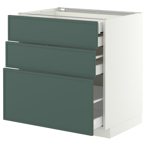 METOD / MAXIMERA Base cb 3 frnts/2 low/1 md/1 hi drw, white/Aspudden dark grey-green, 80x60 cm