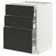 Modern white METOD kitchen cabinet with three black matt upplöv drawers, sleek handles, and soft-close mechanism.