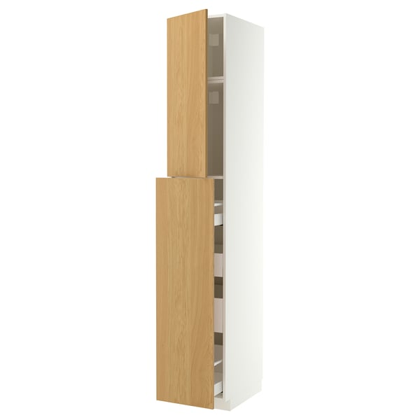 METOD / MAXIMERA Hc w p-o func 1dr/4drw, white/Sinarp oak veneer, 40x60x240 cm