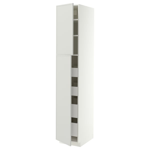 METOD / MAXIMERA Hi cab w 2 doors/4 drawers, white/Aspudden light grey, 40x60x220 cm
