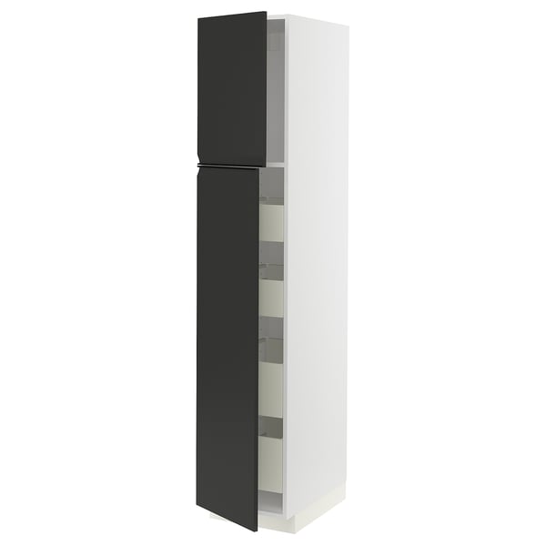Modern kitchen cabinet: METOD, white & black, tall, sleek design.