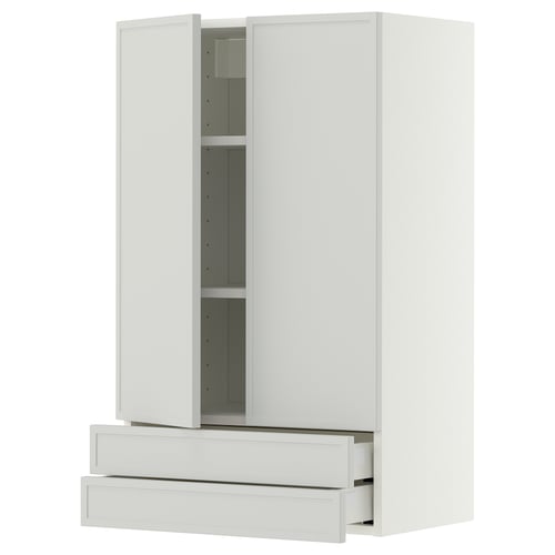 METOD / MAXIMERA Wall cabinet w 2 doors/2 drawers, white/Aspudden light grey, 60x100 cm