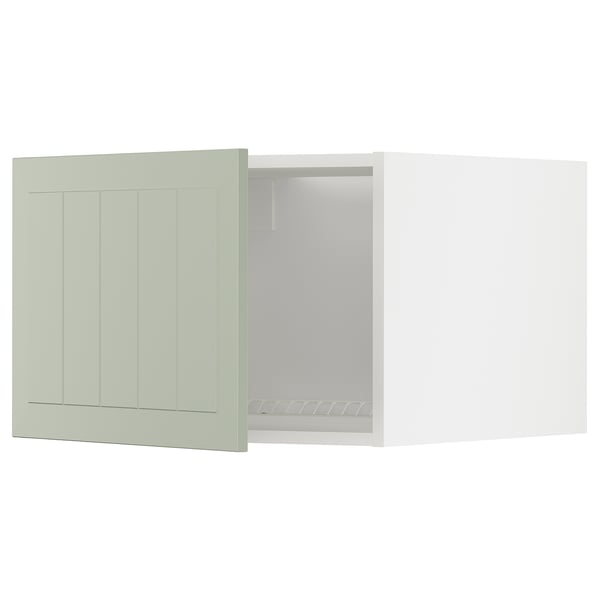 Modern kitchen cabinet in green with craftsman design, featuring a pull-out compartment.