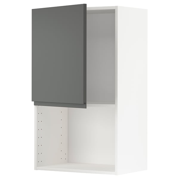 Modern grey kitchen cabinet, open, clean lines, with snap-on hinges.