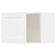 White kitchen cabinet with subtle grain, open door revealing empty space.