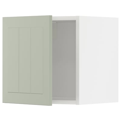 Displays a METOD kitchen cabinet with a stensund green door, featuring a rectangular design with a 3d panel look and modern clean lines.