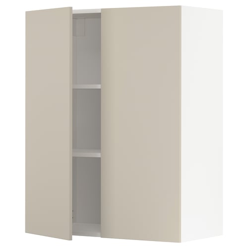METOD kitchen cabinet in beige with two shelves and snap-on hinges.