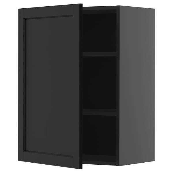 Gray kitchen cabinet, single shelf, modern design.