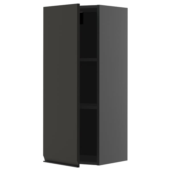 Modern gray wall cabinet, two shelves, sleek matte finish.