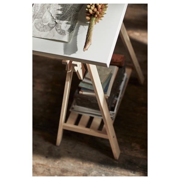 MITTBACK trestle table base, natural wood, a-frame design, tilted table top.
