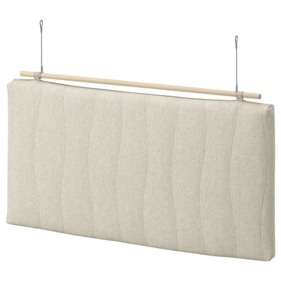 MITTZON: hanging beige acoustic panel with wooden rod, acoustic sound absorber for ceilings.