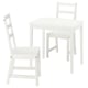A white NÄSINGE kitchen set, including a square table and two ladder-back chairs.