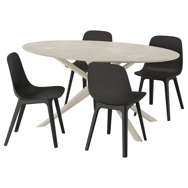 NORRMJÖLE / ODGER Table and 4 chairs, marble effect beige/anthracite, 170x97 cm