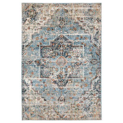 OVERLUND rug, blue and beige, rectangular, faded oriental design.