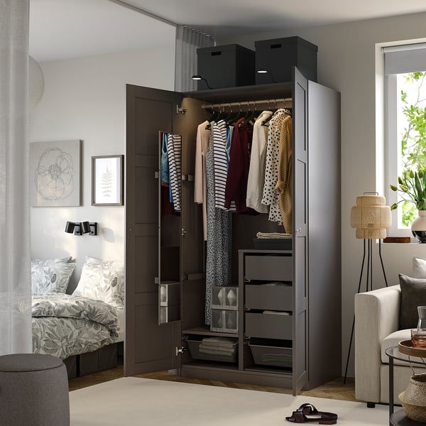 PAX / BERGSBO Wardrobe combination, dark grey/dark grey, 100x60x201 cm