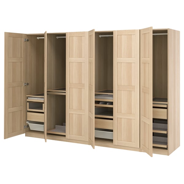 PAX / BERGSBO Wardrobe combination, white stained oak effect/white stained oak effect, 300x60x201 cm