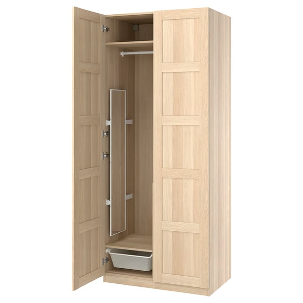 PAX / BERGSBO Wardrobe combination, white stained oak/white stained oak, 100x60x236 cm
