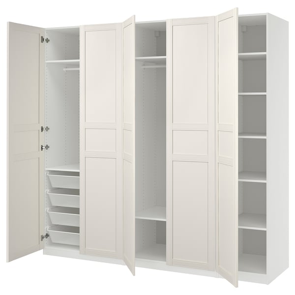 PAX / FLISBERGET Wardrobe combination, white/off-white, 250x60x236 cm
