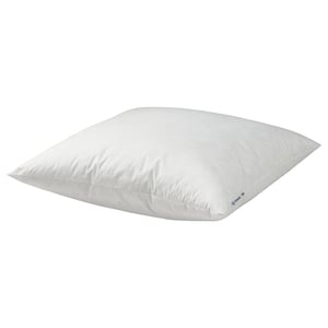 White rectangular pillow with feather filling, soft cotton cover, for stomach sleepers.