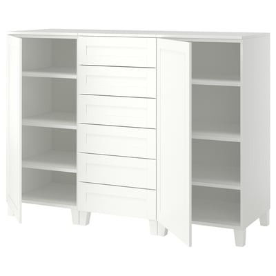 PLATSA Cabinet with doors and drawers, white/SANNIDAL white, 180x57x133 cm