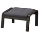Grey fabric-topped black metal footstool with curved legs.