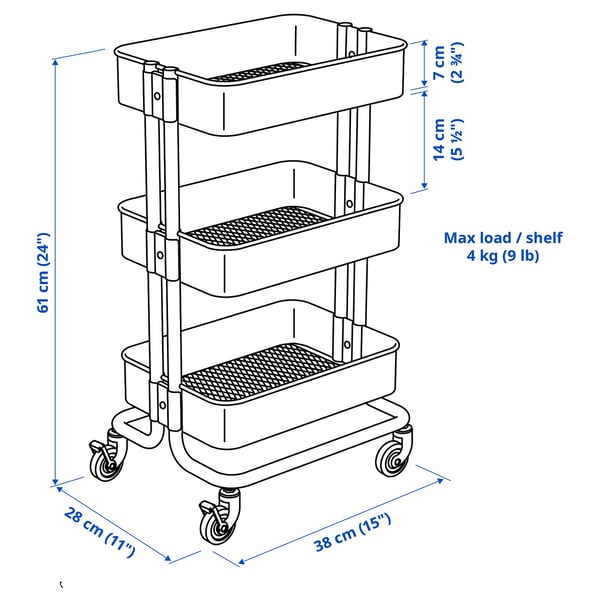 RÅSKOG Trolley, beige, 28x38x61 cm